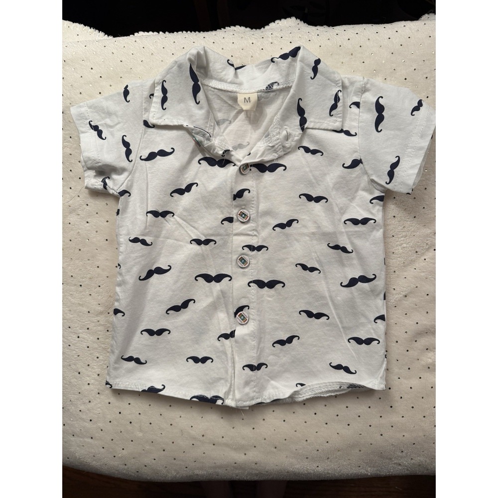 Mustache Boys Button Down Size Med 3-6 Months Cool Kids